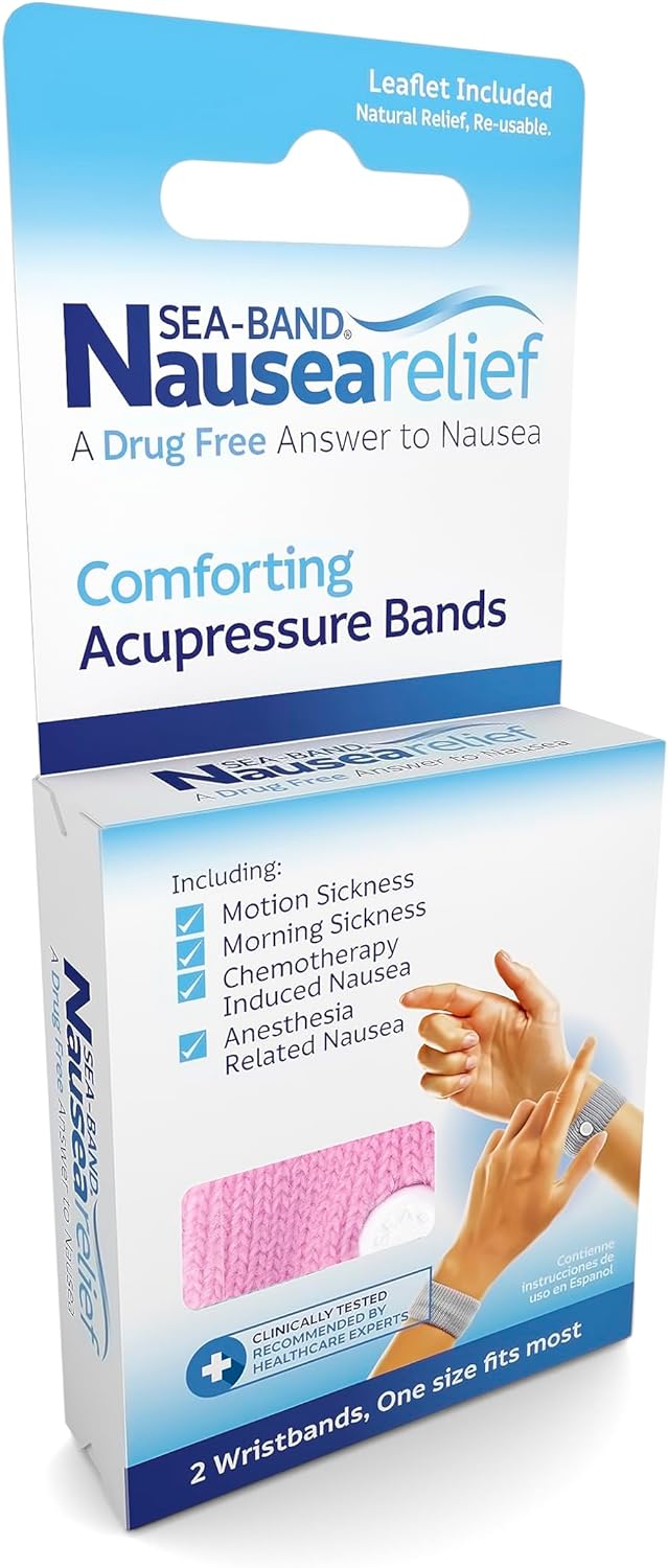 Sea-Band Anti-Nausea Acupressure Wristband for Motion & Morning Sickness - 1 Pair Pink
