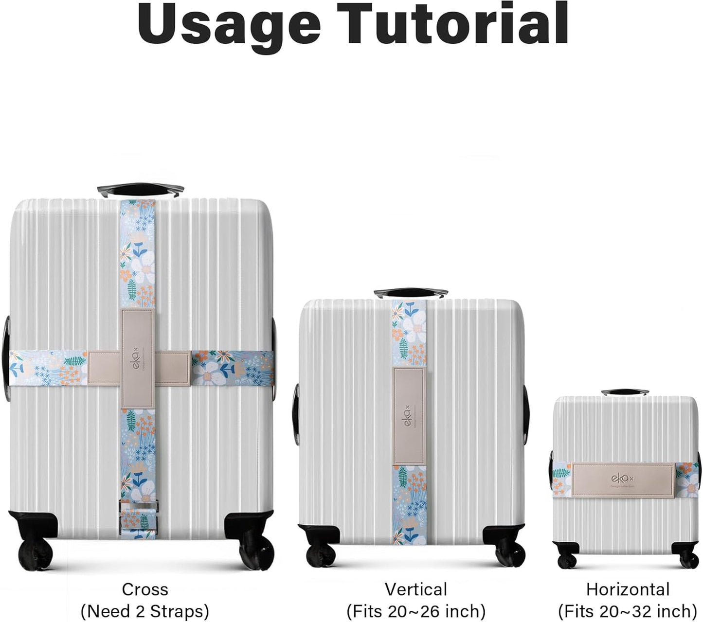 Luggage Straps for Suitcases,Adjustable Luggage Elastic Belt, Travel Essentials for Airport,Station, Vibrant Designs, (Aquatic Orchid)