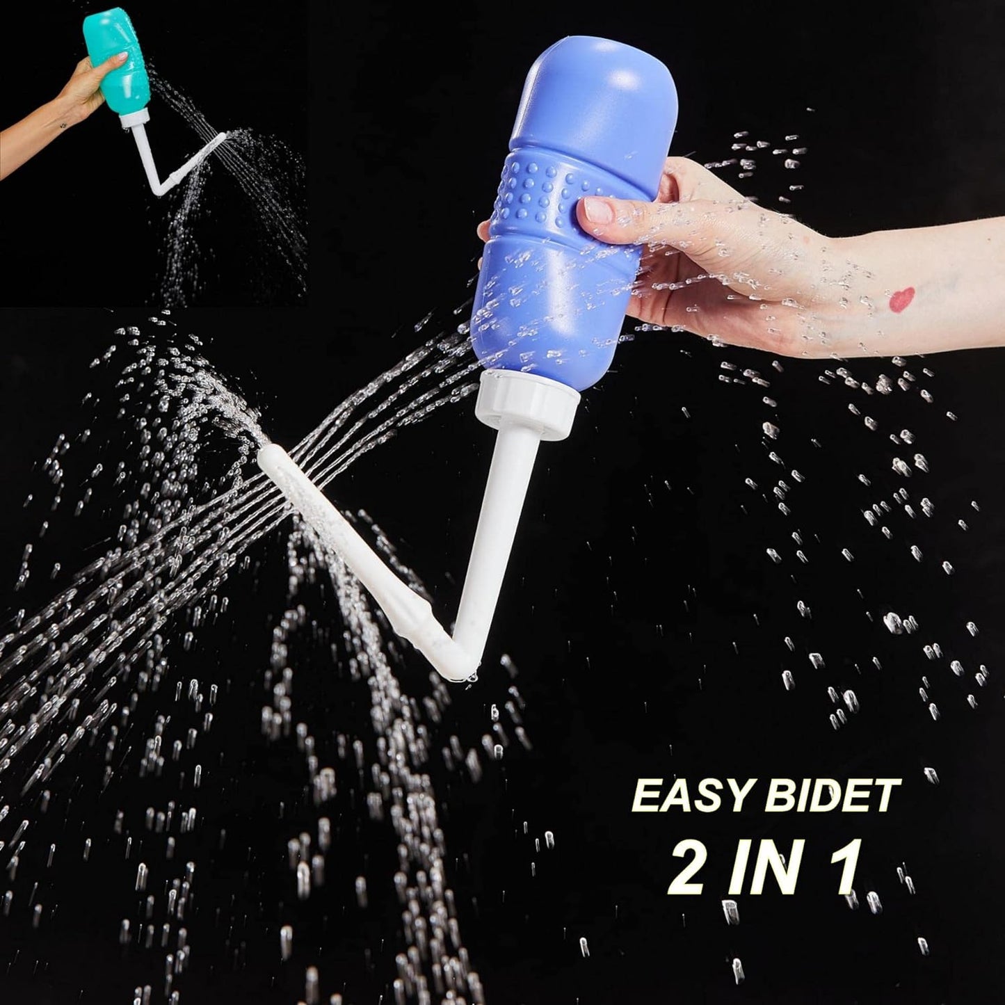 2PCS-Pack 2in1 Vaginal Douche Perineal Irrigation 650ML Portable Bidet + Pocket Bidet Pipe, Travel Bidet with Waterproof Cap, Peri Bottle for Postpartum Essentials