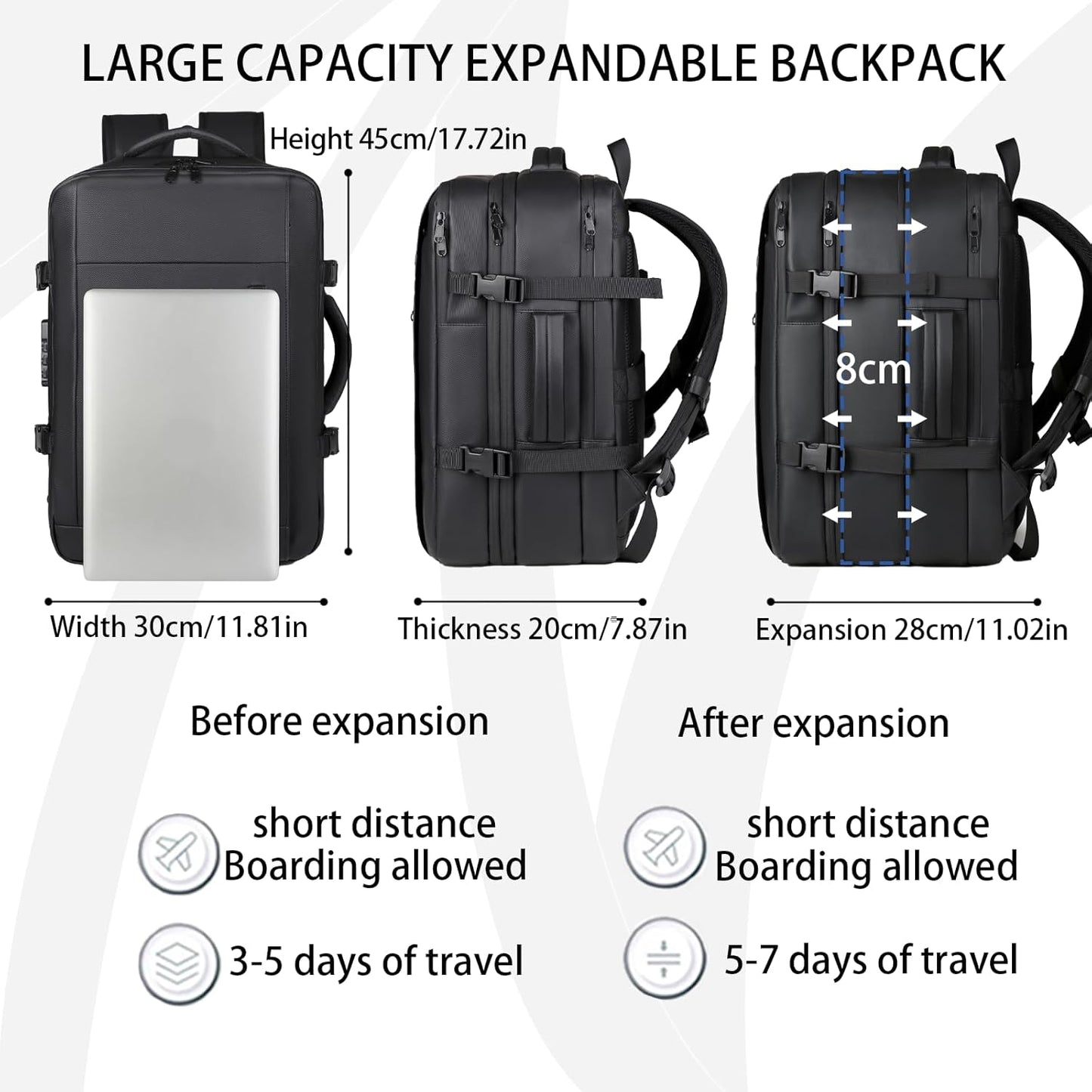 Vacuum-sealed travel computer backpack, Water-Resistant, With vacuum pump, Multiple Compartments, Anti-theft combination lock (Green)
