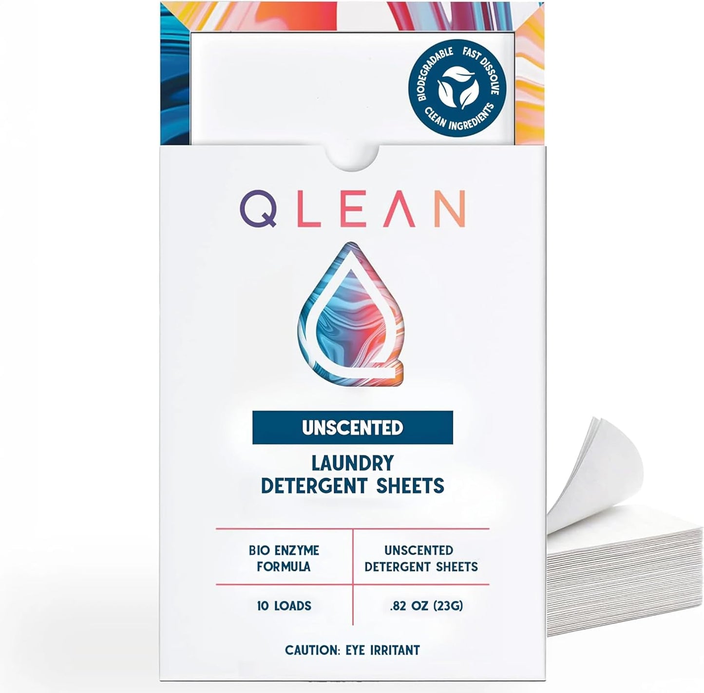 QLEAN Laundry Detergent Sheets (Travel Size 10 Loads) – Travel Laundry Detergent Sheets for Sensitive Skin, Unscented Fragrance Free Eco-Friendly Laundry Soap, HE & Standard Washer Safe, Stain Remover