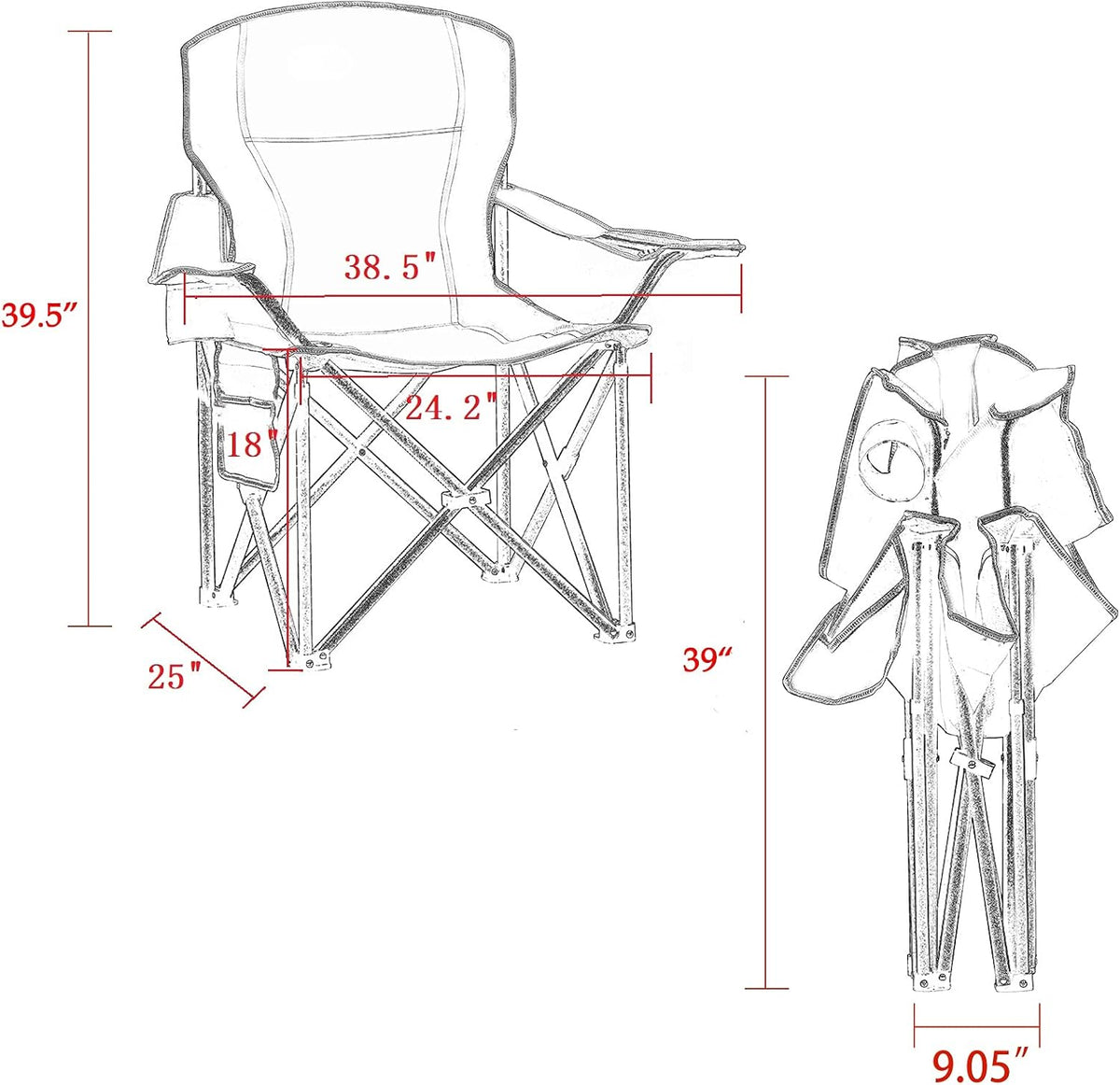 Padded Camping Chairs for Adults, Oversized Folding Outdoor Chairs, Weight Capacity 475lbs, with Cooler Bag, Cup Holder, Storage Pocket Carry Bag - Blue Color