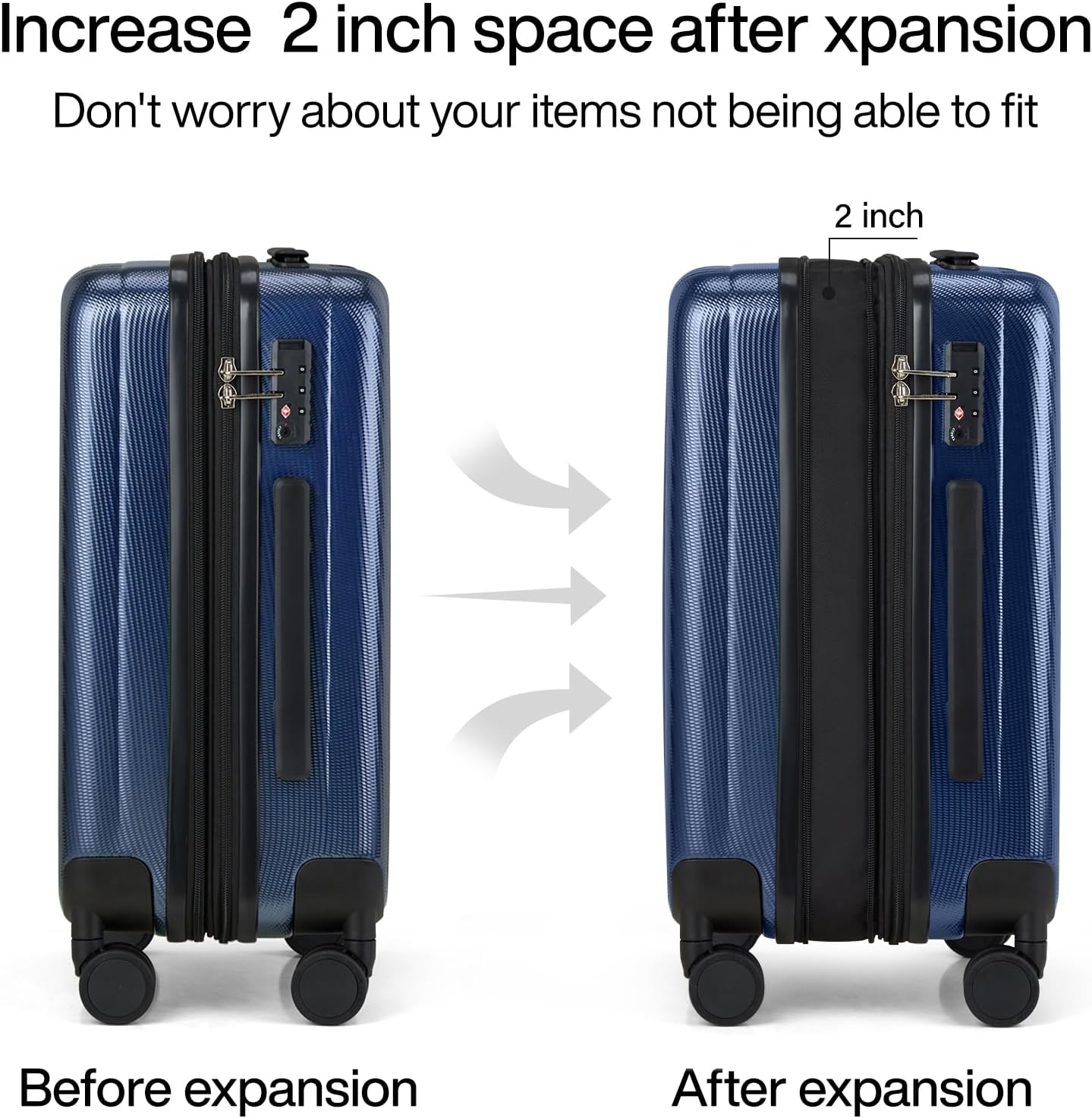 Hanke 29 Inch Expandable Checked Luggage Lightweight PC Hard Shell Luggage Suitcases with Wheels Travel Luggage Rolling Large Suitcase Travel Luggage Bag for Study Abroad.(Dark Blue)