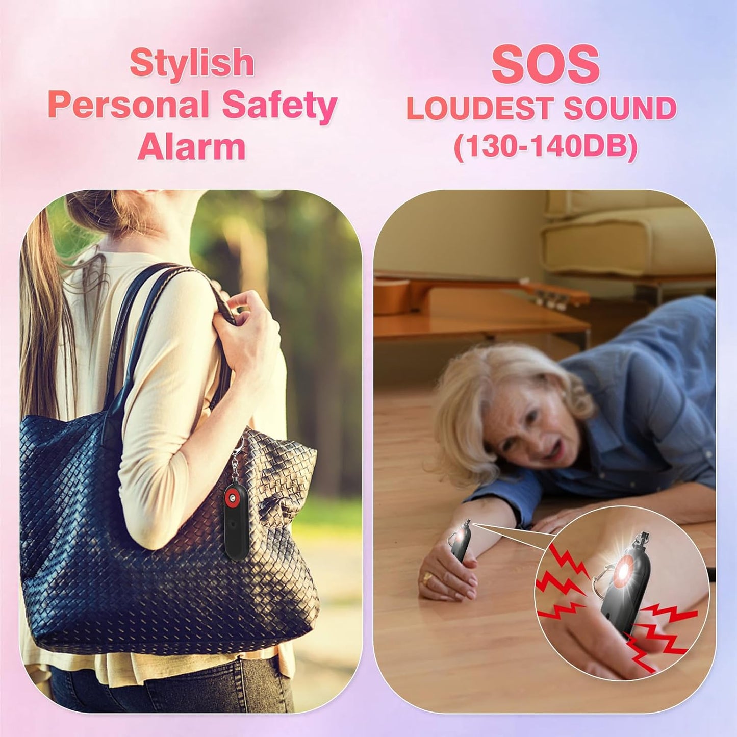 Personal Safety Alarm for Women - 130dB Self Defense Keychains Siren Whistle, Replaceable Battery with SOS LED Strobe Light - Emergency Security Safe Protection Devices for Kids Elderly