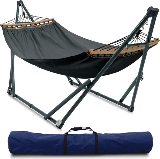 Tranquillo Universal Hammock with Stands Electro Static Coated Steel, Adjustable Foldable Hammock Stand with 2 Layered Polyester Net and Carry Bag for 2 Persons (Canvas - Grey)