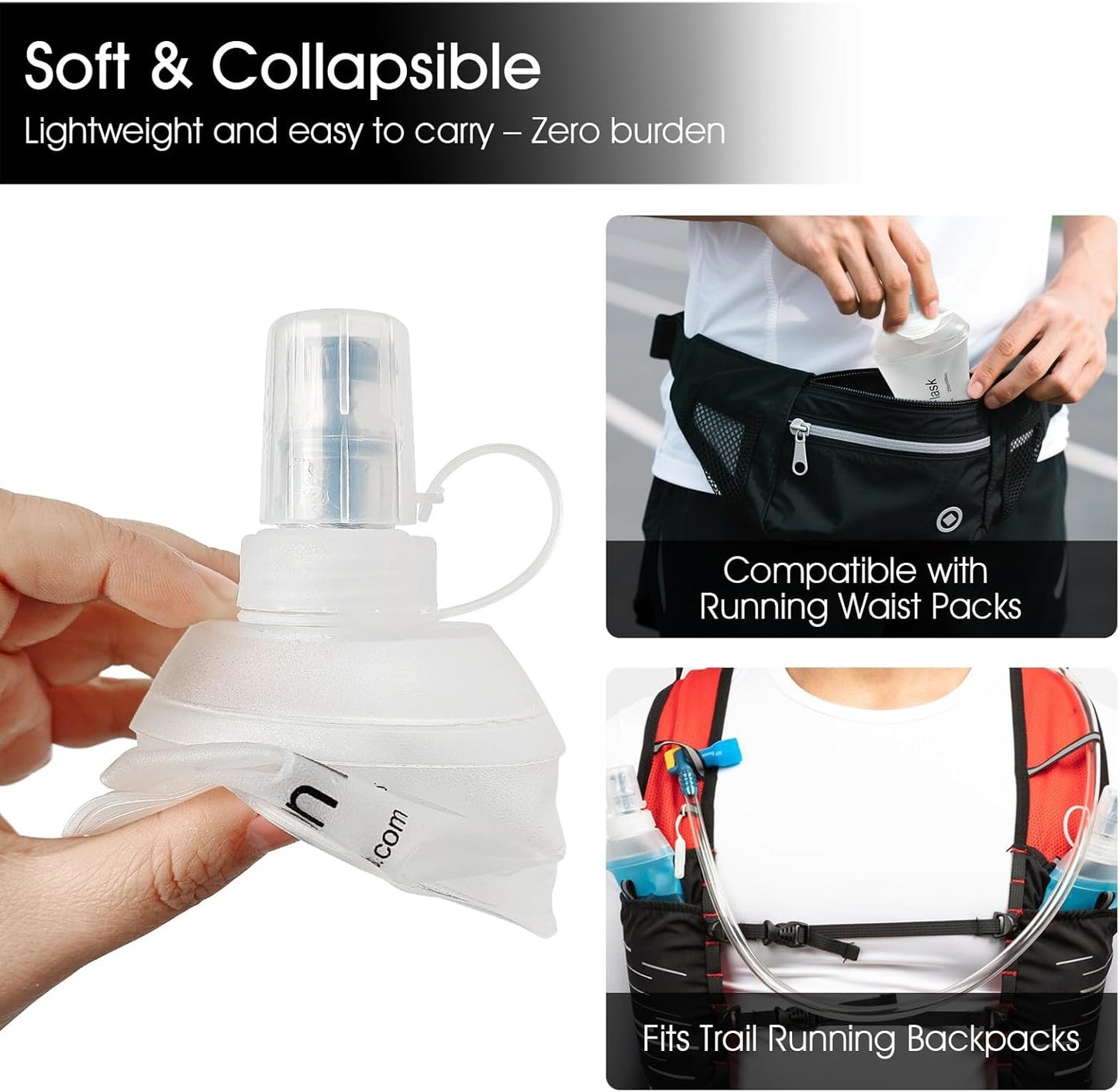 GYGYL Soft Flask, TPU Collapsible Soft Water Bottle for Hydration Pack, Running Vest, Leak-Proof Folding Water Bottle for Hiking Cycling Climbing Jogging-150ml White, 2pcs