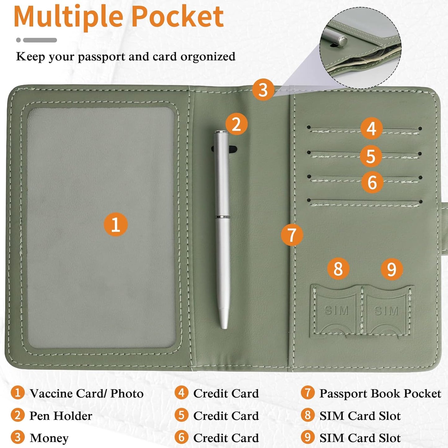 TIGARI Passport Holder for Travel Women Men, PU Leather Waterproof RFID Passport Holder Wallet Cover Case Sleeve, Family Vacation Plane Cruise Travel Document Organizer Essentials-Green
