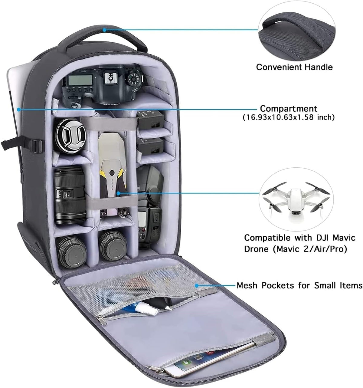 MOSISO Camera Backpack, DSLR/SLR/Mirrorless Photography Camera Bag 15-16 inch Waterproof Hardshell Case with Tripod Holder&Laptop Compartment Compatible with Canon/Nikon/Sony, Gray