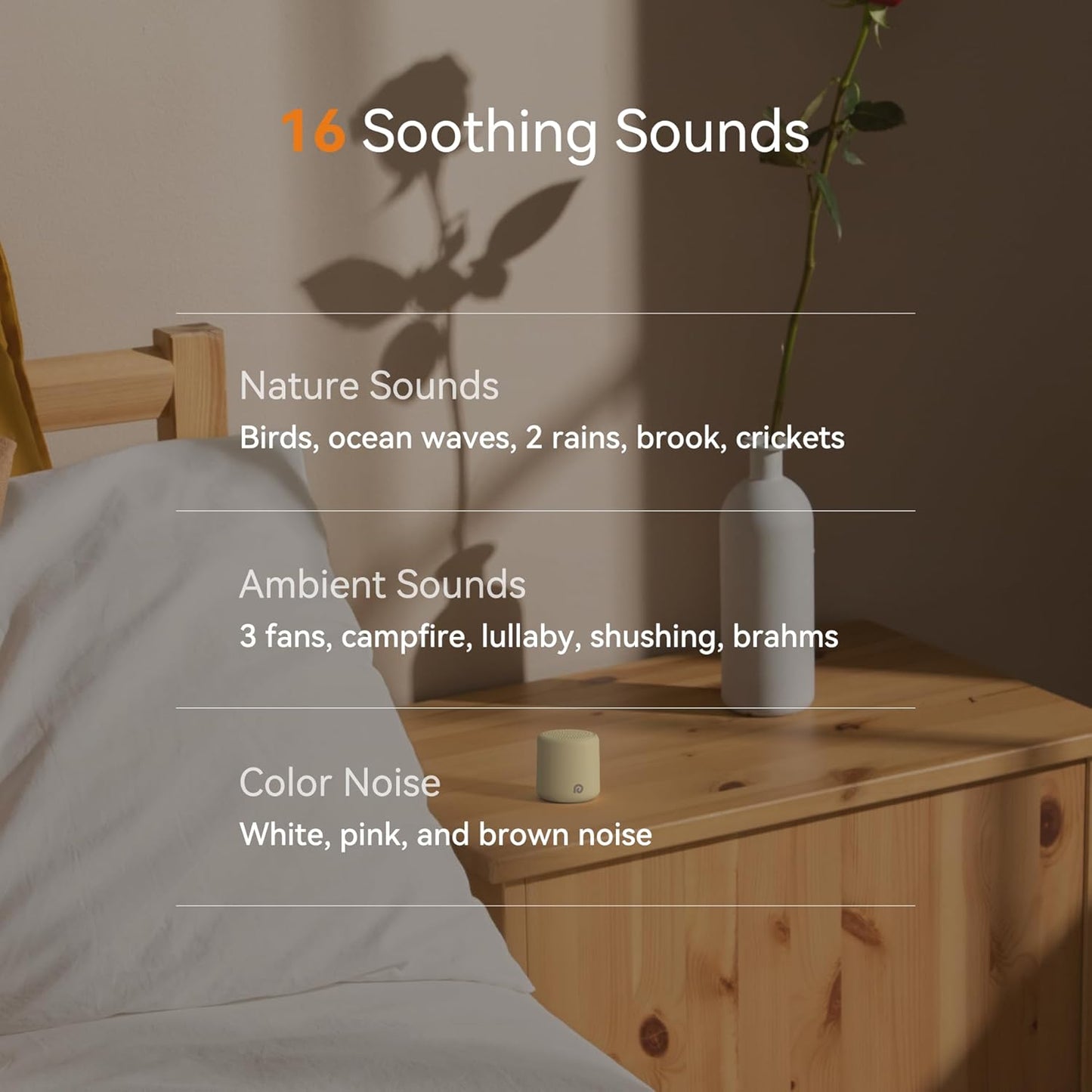 Dreamegg Travel White Noise Machine - Portable Sound Machine for Baby Adults, Travel Sound Machine for Sleep, 16 Nature Sound, Timer, White Noise Machine for Sleeping Gift, Butter