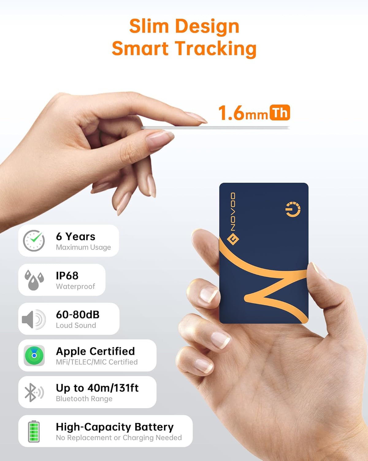 NOVOO SmartCard Air Locator Tag, iOS Only Bluetooth Tracker with Apple Find My, Slim Wallet Finder for iPhone, 6-Year Battery, Waterproof GPS Key Finder for Bags, Passport, 1 Pack (BL)