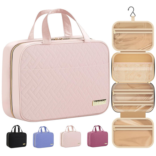 HOTOR Travel Toiletry Bag w/Hanging Hook - Spacious Toiletry Bag Essentials for Women & Men, Makeup Bag/Big Comparment, Waterproof for Travel Accessories, Large, Pink