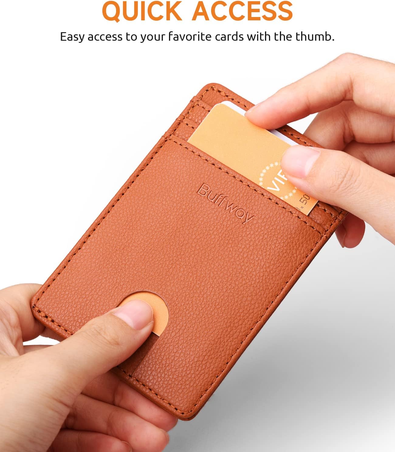 Buffway Mens Slim Wallet, Minimalist Thin Front Pocket Leather Credit Card Holder with RFID Blocking for Work Travel