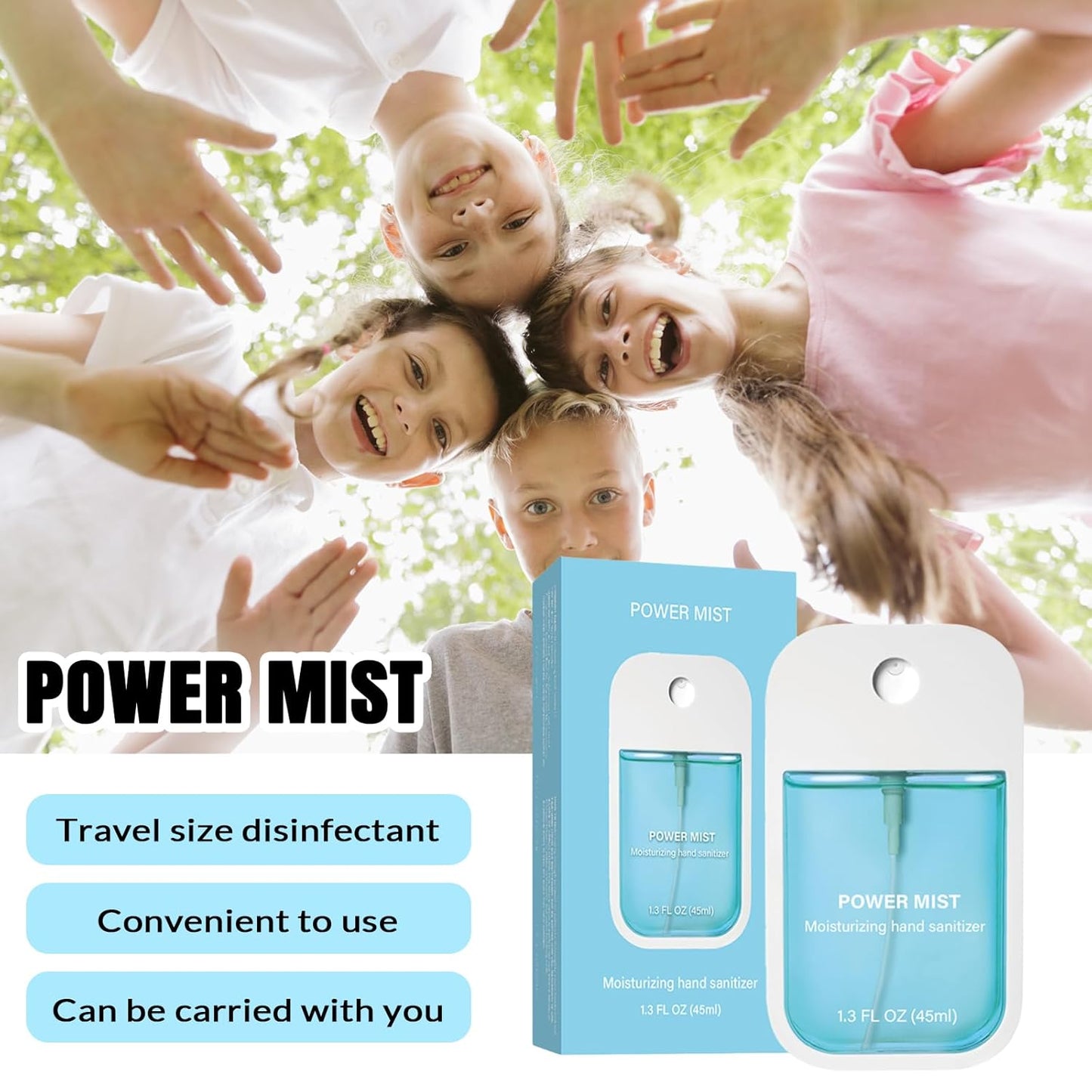 Power Mist Hydrating Hand Sanitizer Spray, Portable Travel-Size Hand Sanitizer Spray, 500-Sprays Each，Suitable for Both Adults and Children (Green Fruit)