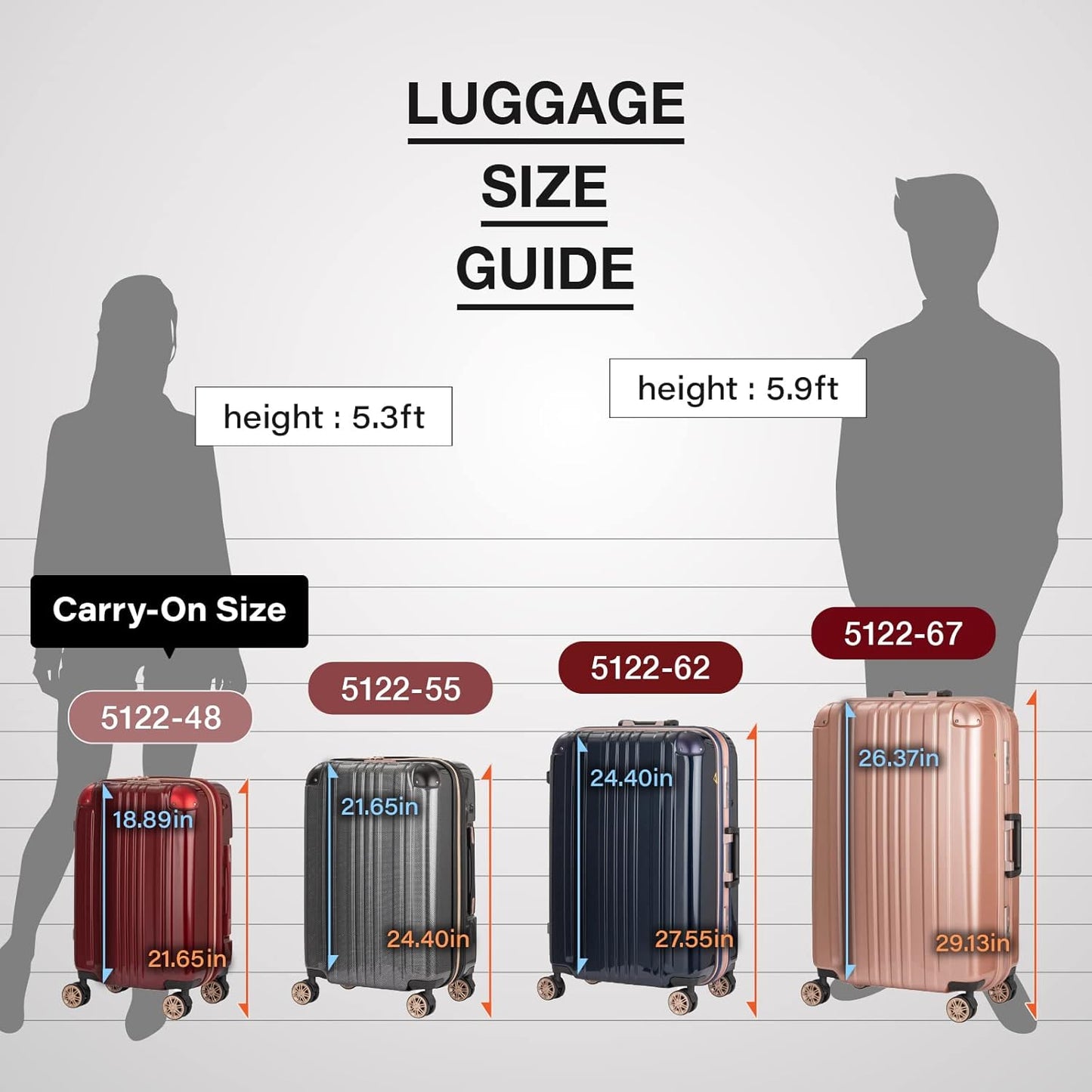 LEGEND WALKER Hardside Expandable Zipper Luggage, 24-inch, Carbon, 5122-55-CB
