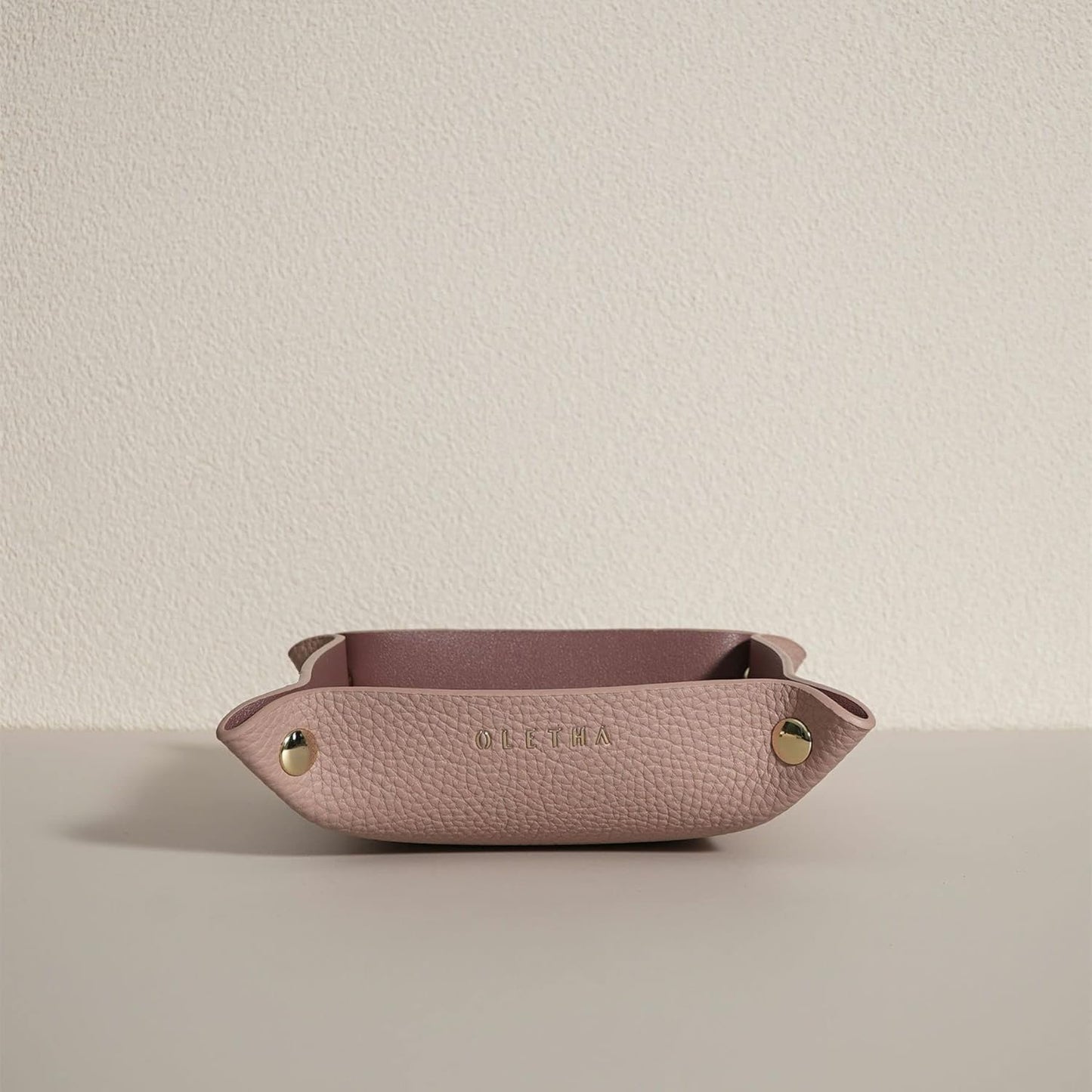 OLETHA Small Foldable Valet Tray - Aesthetic Desk Organizer for Home, Office & Travel - Portable Catch All Bowl for Keys, Jewelry & Essentials - Pink