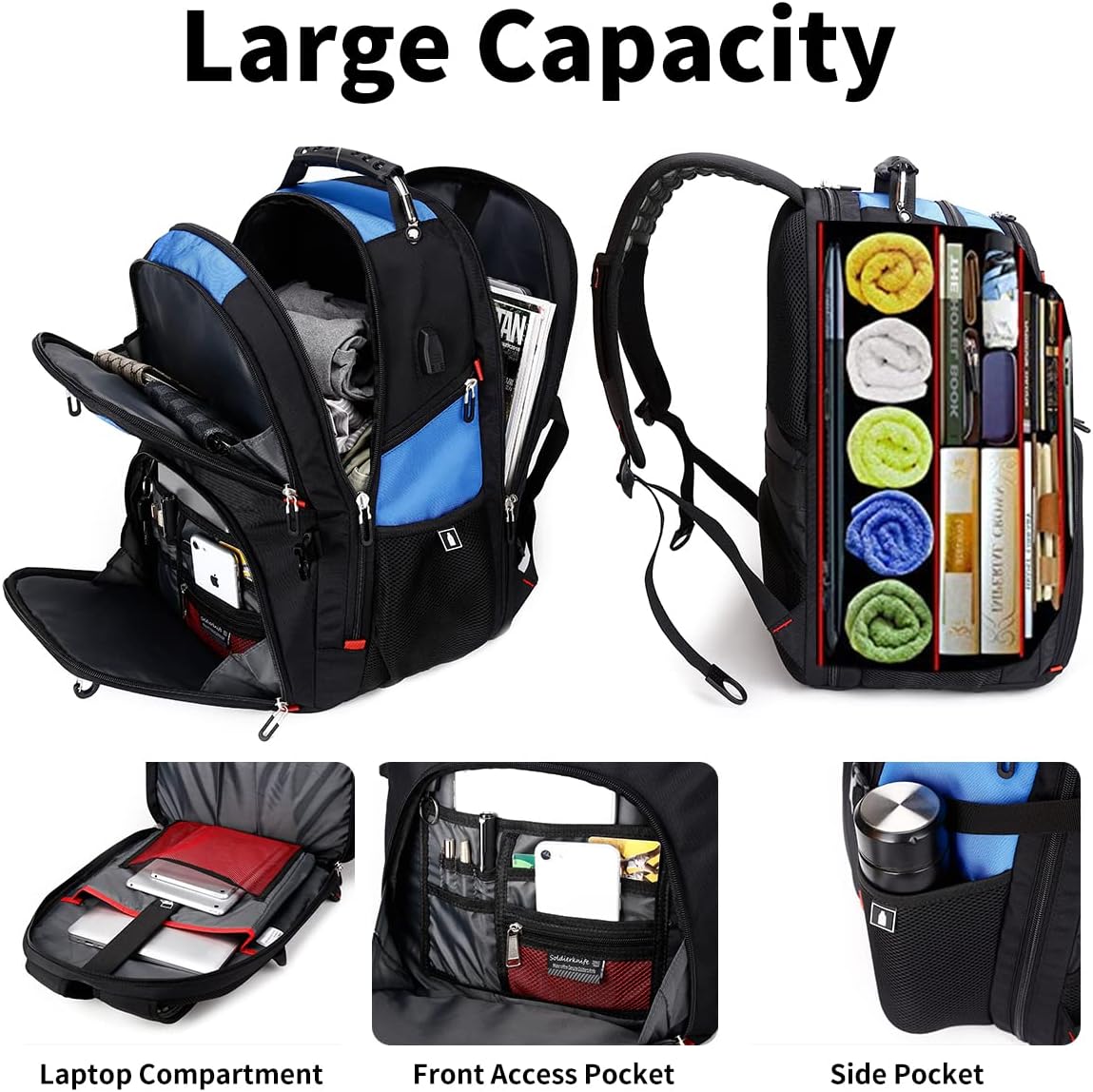 SHRRADOO Extra Large 50L Travel Laptop Backpack with USB Charging Port, College High School Backpack Airline Approved Business Work Bag Fits 17 Inch Computer for Men Women