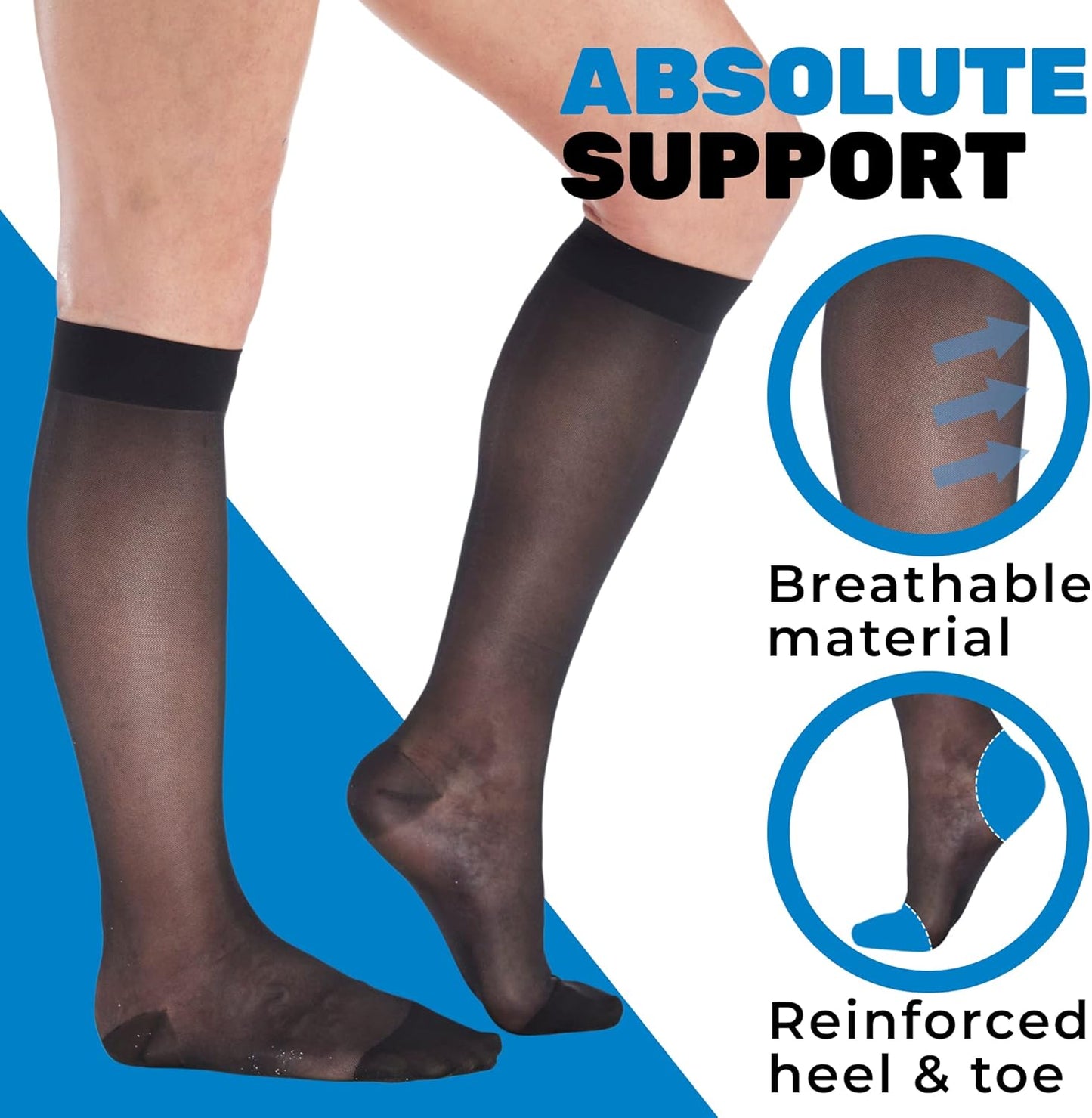 (3 Pairs - Closed Toe) Made in USA - Sheer Compression Stockings for Women 15-20mmHg - Womens Compression Socks for Circulation during Travel, Airplane, Sport, Athletic - Black, X-Large - A101BL4-3
