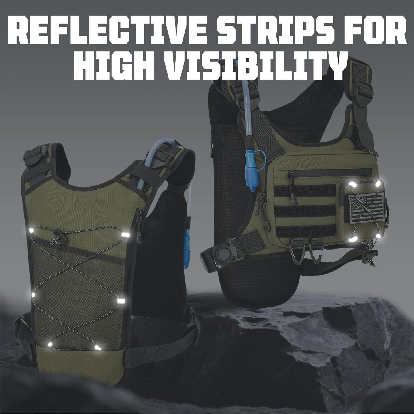 Hydration Vest（The design patent has been granted ）with 2L Water Bladder for Men and Women,Lightweight Adjustable Hydration Backpack,Reflective Running Hydration Chest Bag for Hiking Climbing Cycling