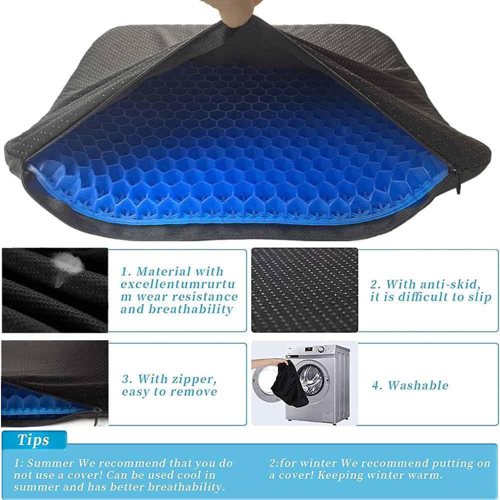 Gel Seat Cushion for Long Sitting Pressure Relief for Back, Sciatica, Coccyx, Tailbone Pain – Office Chair Cushion, Wheelchair Cushions, Truck and Car Seat Cushion (Blue)