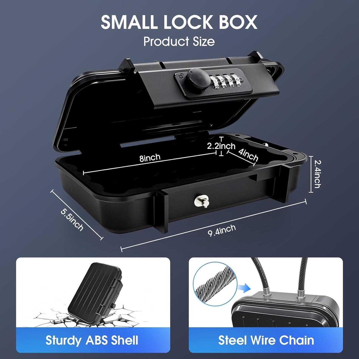 Beach Lock Box,Travel Safe Lock Box with Removable Chain,Locking Boxes with Code,Portable Lockbox for Travel Safe,Personal Items,Beach,Gym,Hotel,Dorm,Black