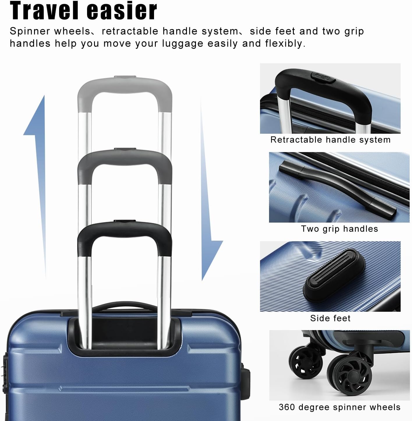 Coolife Luggage Suitcase Carry-on Spinner TSA Lock USB Port Expandable (only 28’’) Lightweight Hardside Luggage (Ice Blue, L(28in))