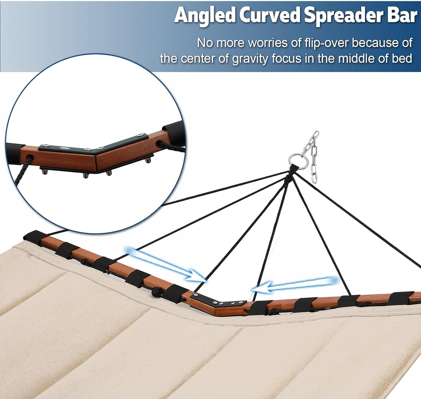 TegerDeger 12FT 2 Person Hammock Large Hammock 450LB Capacity with V Shaped Hardwood Spreader Bar & Nylon Rope for Outside, Patio, Garden, Backyard, Beach, Poolside - Gray