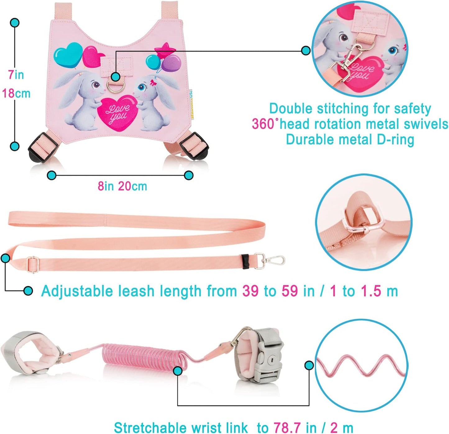 Toddler Leash Harness Kid Leash Child Safety Harness Baby Leash Anti Lost Ages 1-4