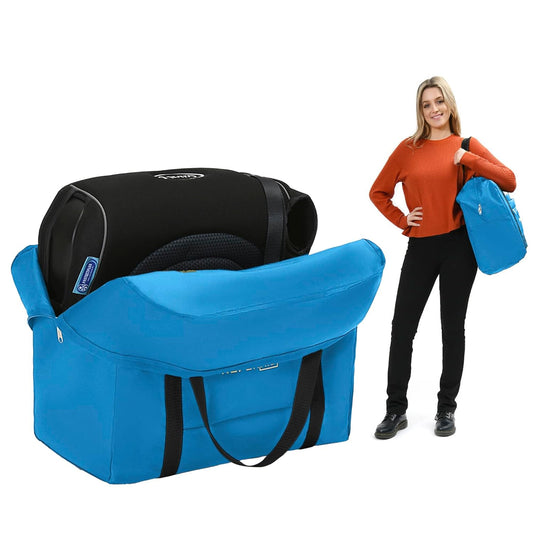 Reperkid Booster Seat Travel Bag for Airplane, Blue, 17" H x 16.5" W x 9.5" D, Compatible with Gb Pockit Stroller and Most Boosters– Premium Waterproof Cover, Hand Bag Design, Durable Zipper