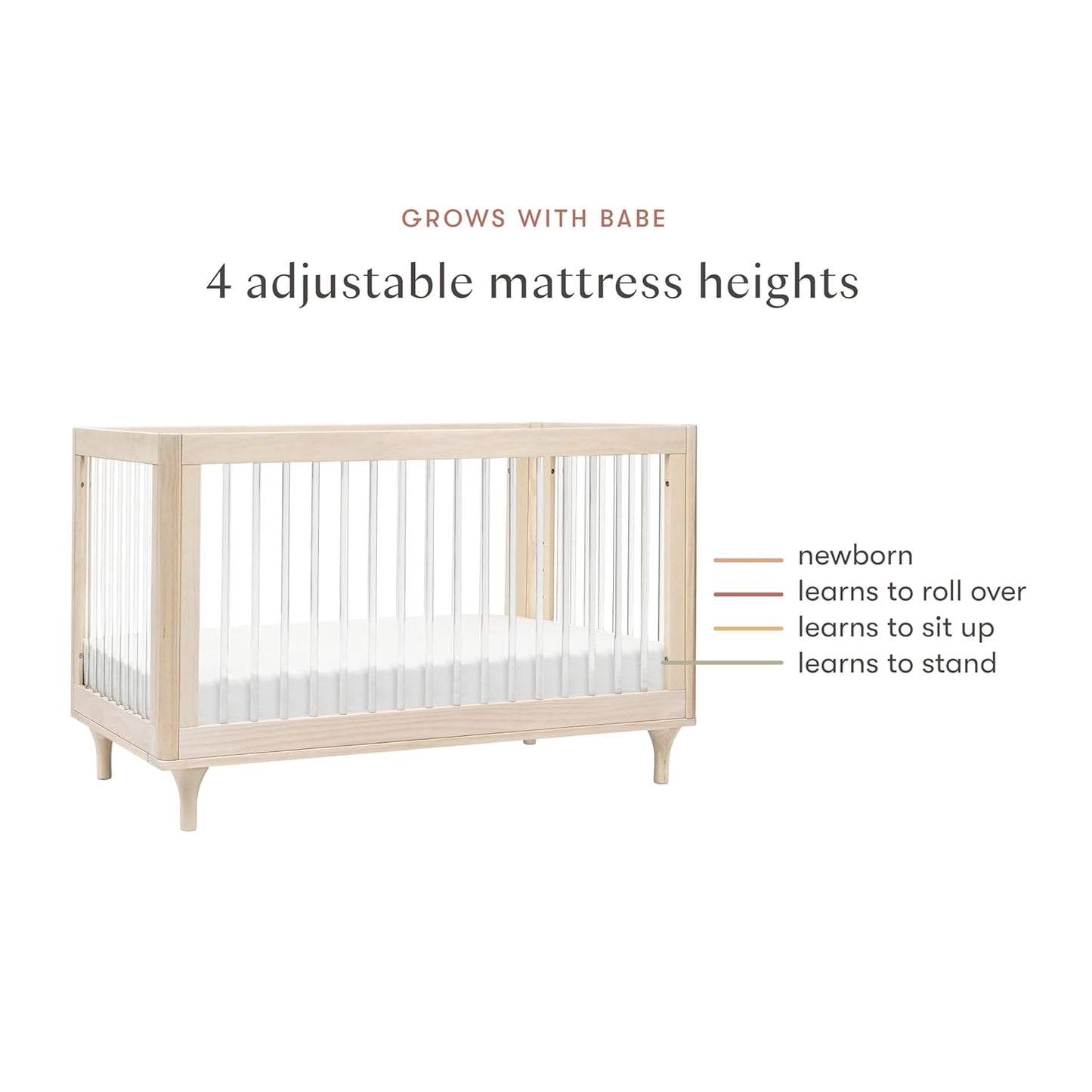 Babyletto Lolly 3-in-1 Convertible Baby Crib - GREENGUARD Gold Certified Convertible Crib to Toddler Bed & Daybed - Wooden Baby Bed, 4 Adjustable Heights - Easy to Assemble - Washed Natural/Acrylic