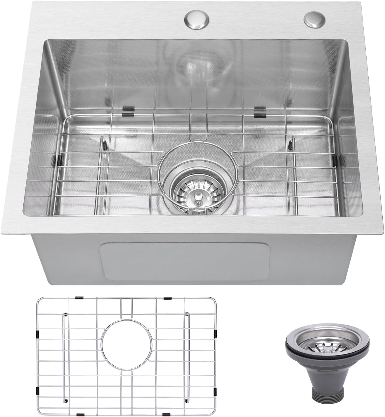 Drop In Kitchen Sink 20x16", 9" Basin Depth, 18 Gauge Stainless Steel Sink, 3D Embossed Surface Finish Top Mount with Accessories