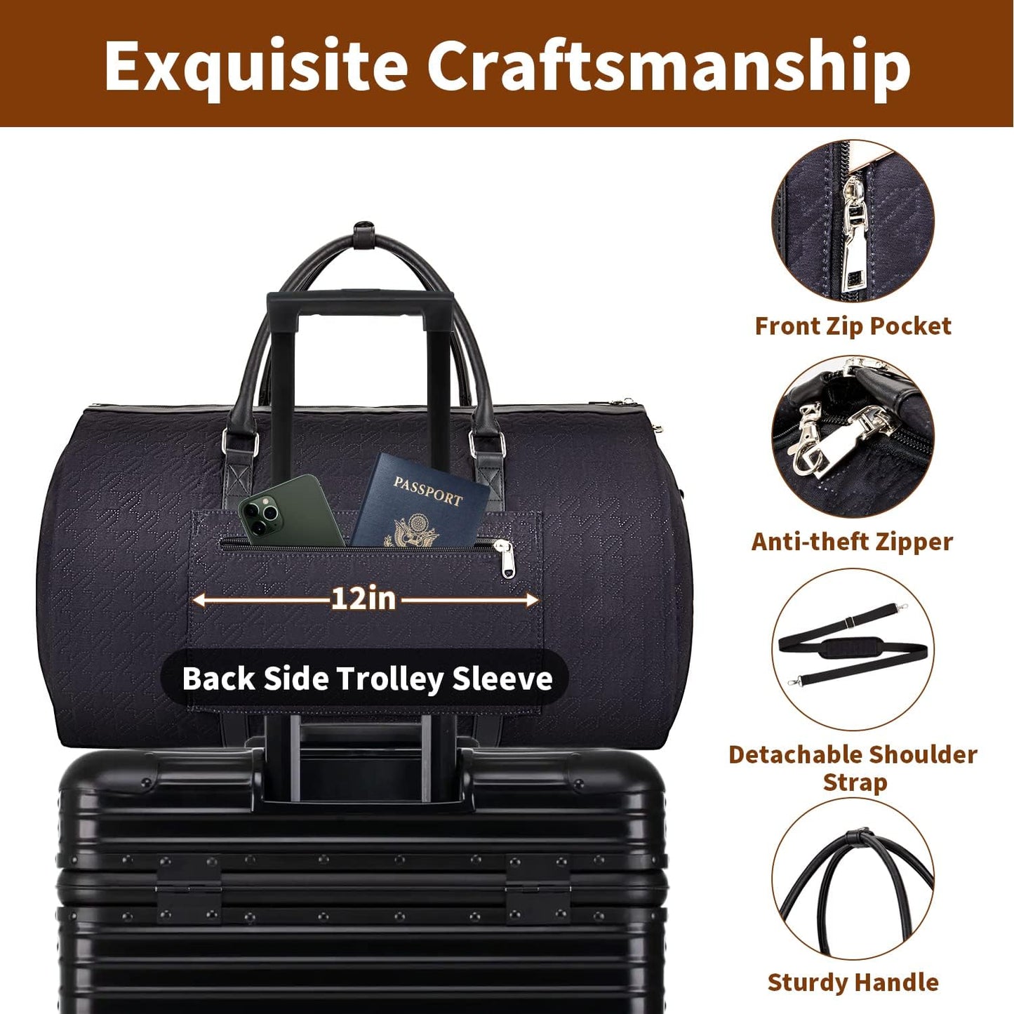 Garment Bag for Travel Convertible Carry On Garment Bag Large Travel Duffel Bags for Women 2 in 1 Hanging Suitcase Suit Travel Bags for Women & Men 3pcs Set