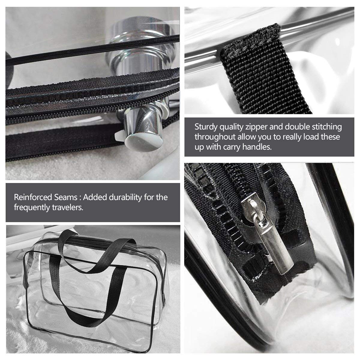 2Pcs Crystal Clear PVC Travel Toiletry Bag Kit for Women Men, Waterproof Vinyl Packing Organizer Storage Bags with Zipper Handle Straps, Cosmetic Pouch Carry on Airport Airline Compliant Bag Handbag