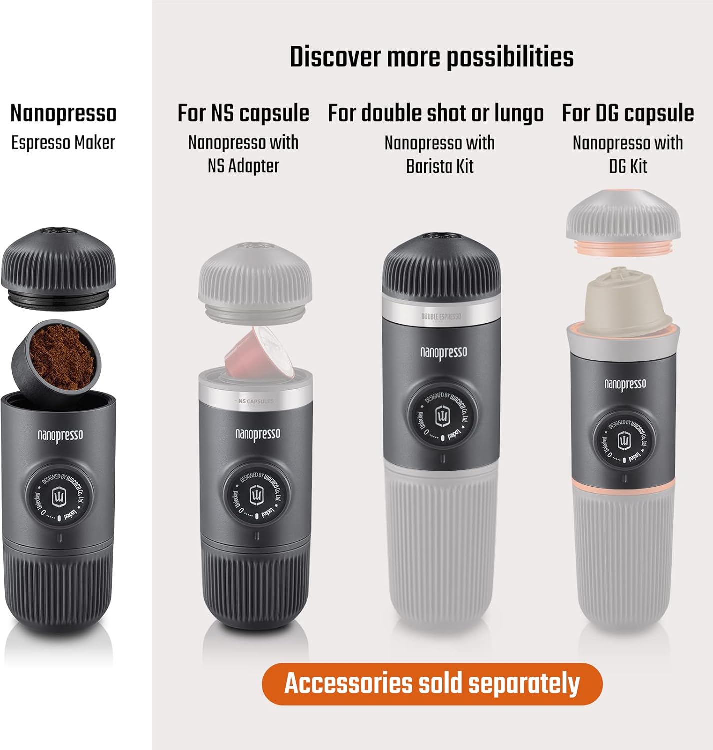 WACACO Nanopresso Portable Espresso Maker, Upgrade Version of Minipresso, 18 Bar Pressure, Mini Travel Coffee Machine, Manually Operated, Perfect for Camping and Hiking, Yellow