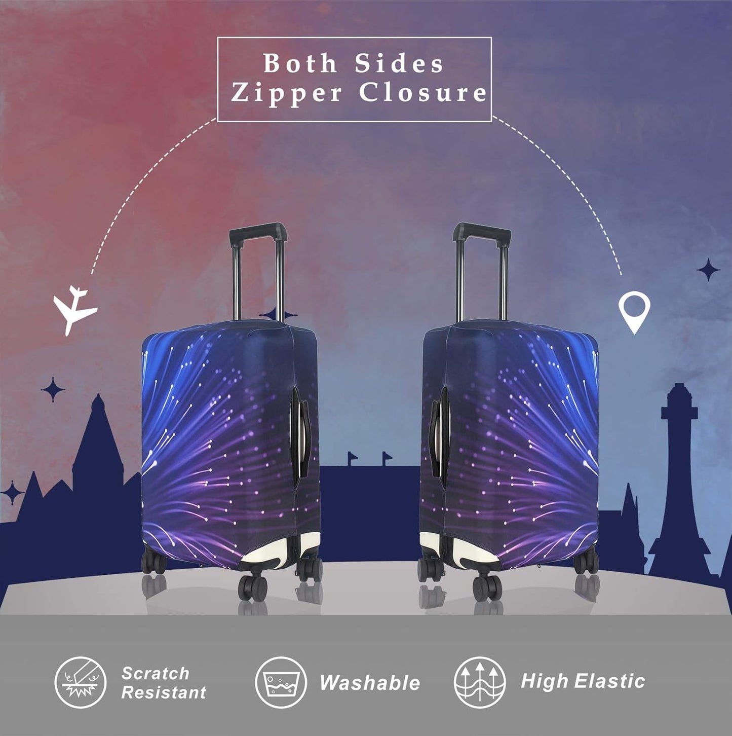 Explore Land Travel Luggage Cover Suitcase Protector Fits 27-30 Inch Case (Fireworks, L)