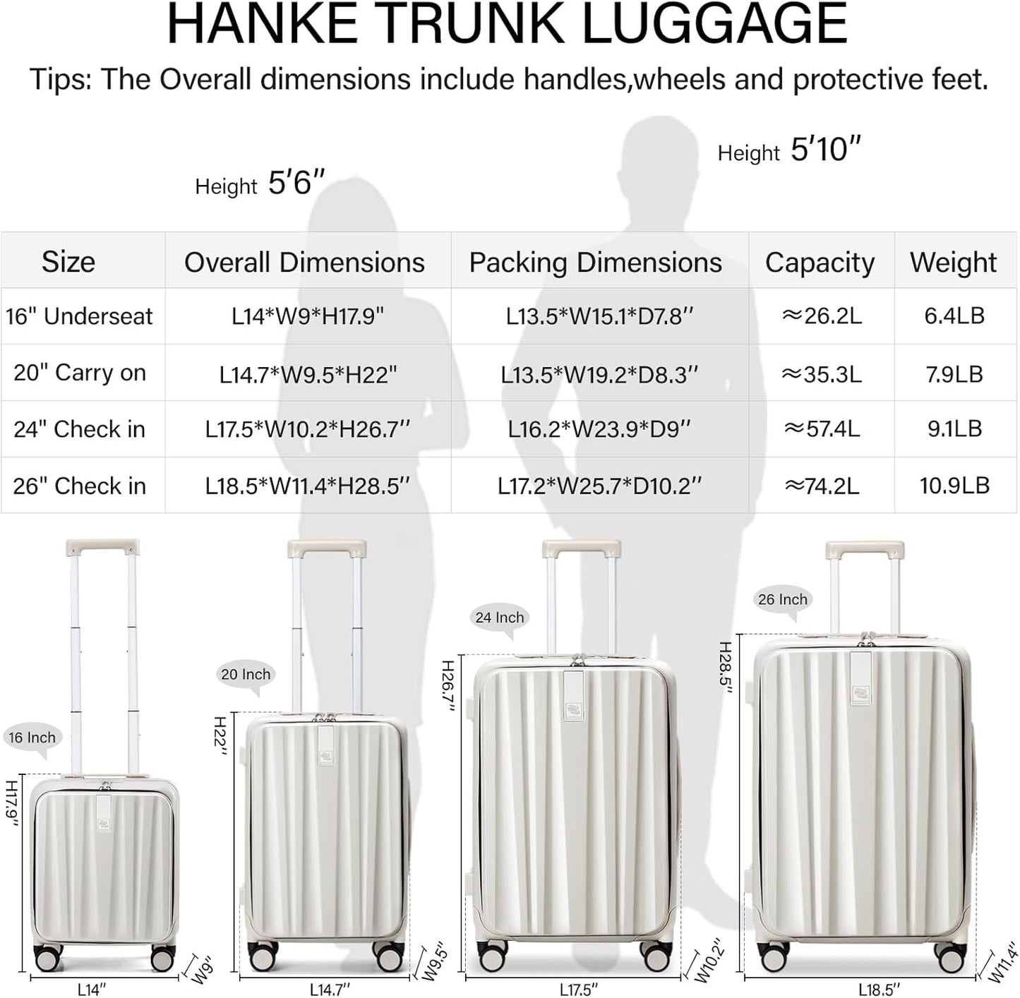 Hanke 24 Inch Checked Luggage PC Hard Case Luggage Top Opening Aluminum Frame Travel Luggage Suitcases with Wheels for Woman Men.(Ivory white)
