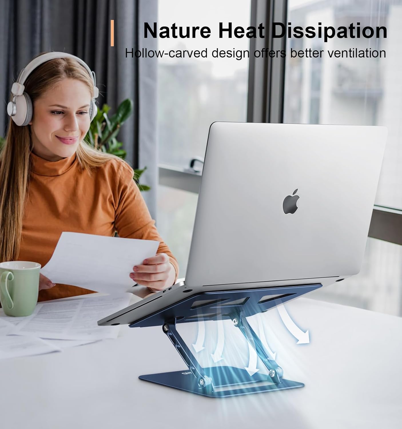 Adjustable Laptop Stand for Desk,Portable Laptop Stand Holder and Riser,Foldable Aluminum Notebook Computer Stands for MacBook Air Pro HP Lenovo Dell Samsung Chromebook, 10-15.6 inch,Navy Blue