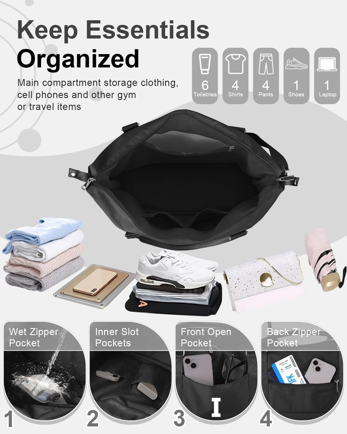 Initial Travel Duffel Bag Sports Gym Bag for Boys Teen Birthday Gifts,Black Personalized Weekender Bag Carry On Tote Bags for Men,Waterproof Overnight Luggage Bag Airplane Travel Essentials(Letter I)