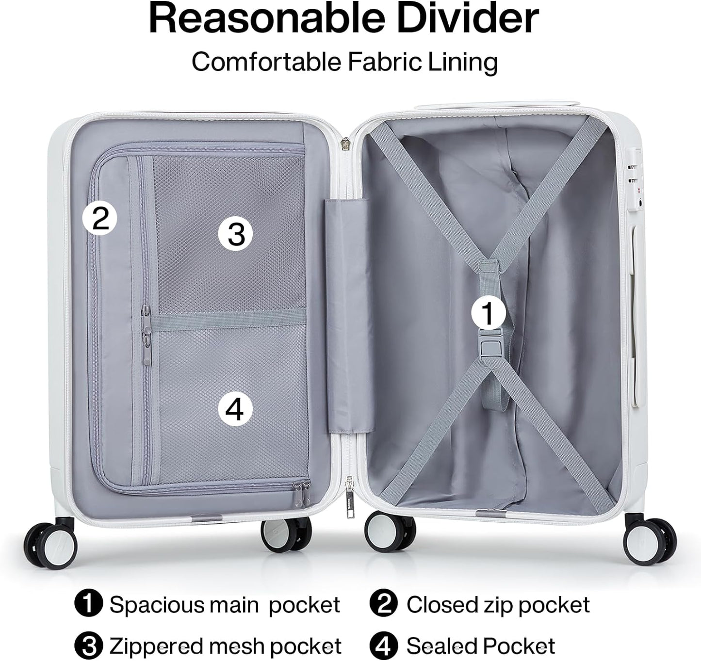 Hanke 24 Inch Checked Luggage with Spinner Wheels Hard Shell Suitcases Lightweight Travel TSA Luggage for Women Men Medium Suitcase(Smoke White)