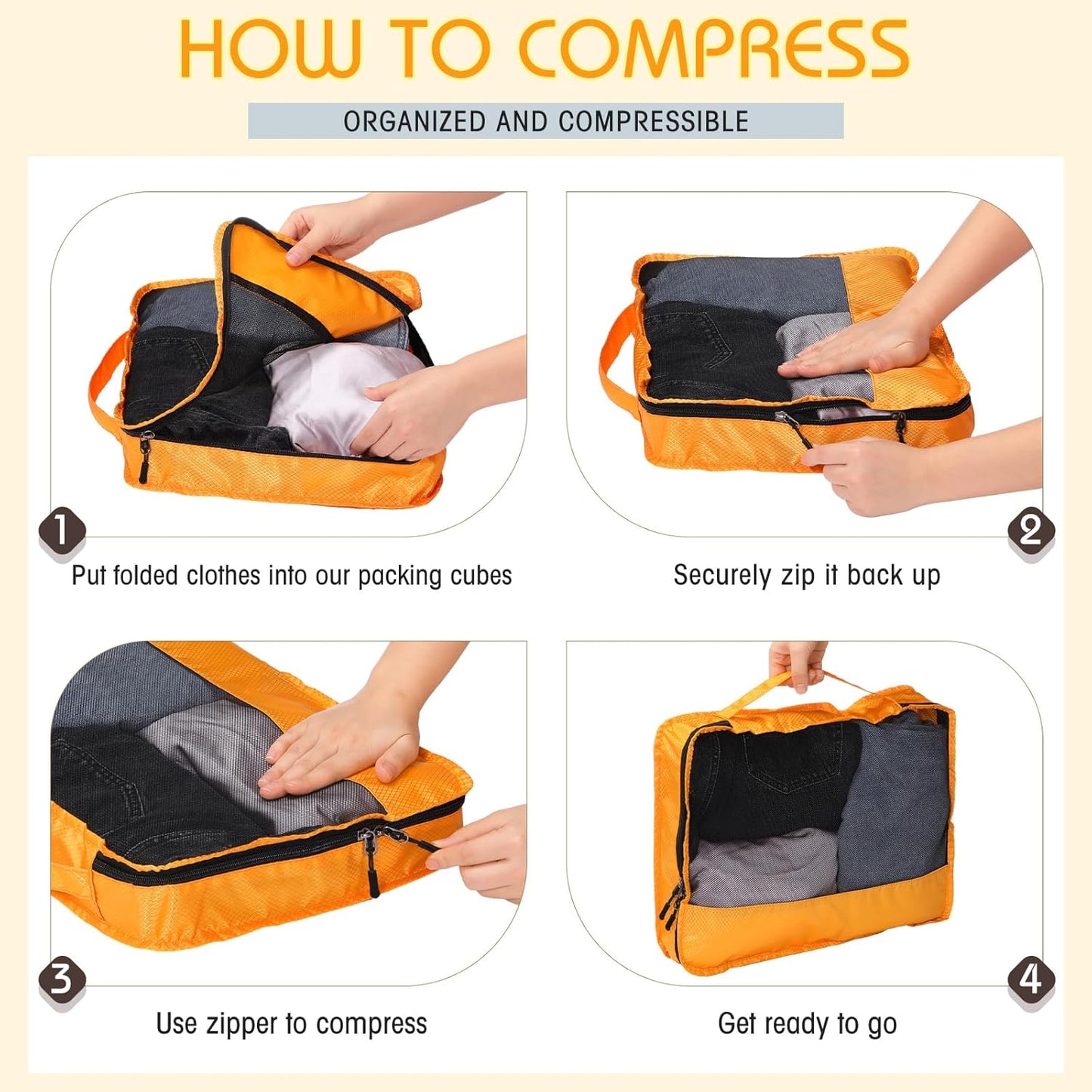 5 Pcs Packing Cubes for Suitcase Large Travel Cubes Carry on Luggage Organizer Bags for Clothes Accessories(S,Apricot)