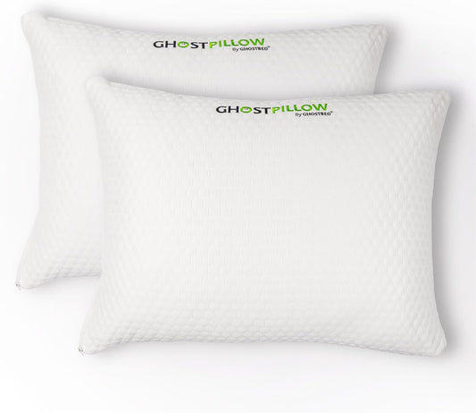 GhostBed Shredded Memory Foam Pillow with Adjustable Gel Memory Foam and Cooling Breathable Cover - Queen Size Shredded Memory Foam Pillows CertiPUR-US Certified 2-Pack