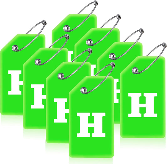 8 Pcs Luggage Tags for Suitcases, 26 Initial Letter Travel Luggage Baggage Identification Labels ID Tags Fully Bendable Tags with Stainless Steel Loop (Letter H, Green)