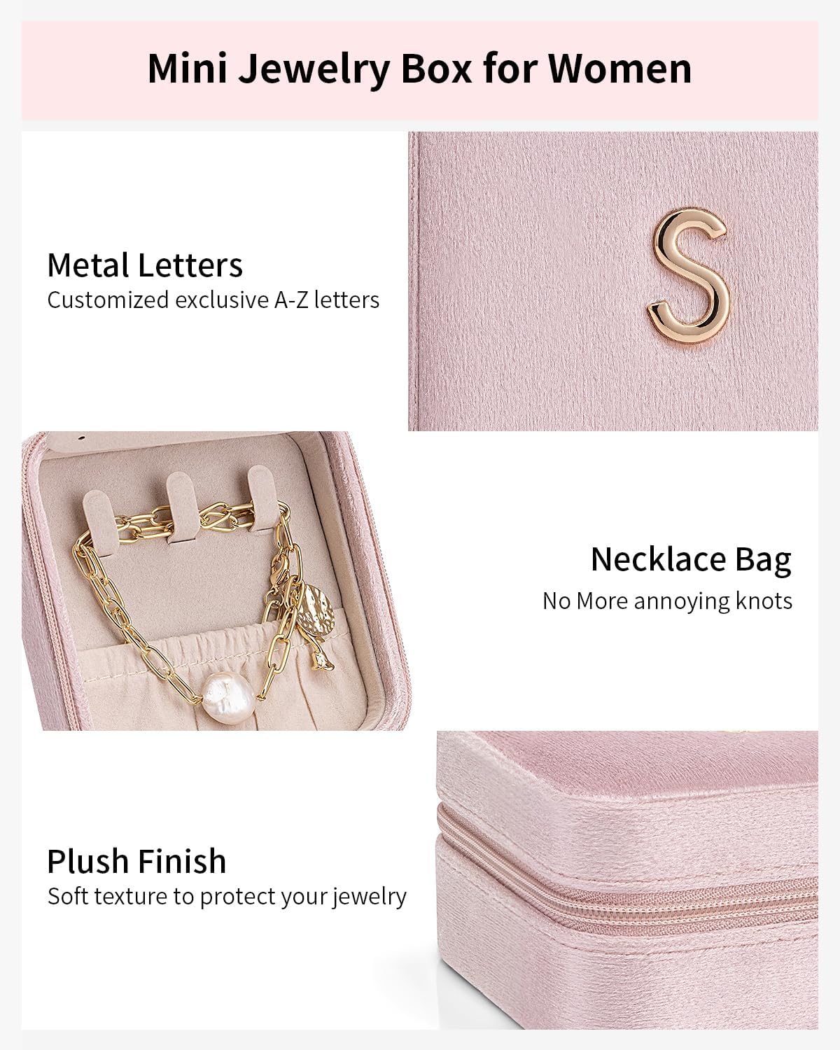 Vlando Small Jewelry Box for Girls, Initial Jewelry Box for Girls, Jewelry Organizer Box, Travel Jewelry Case, Mini Jewelry Travel Case Travel Must Haves Jewelry - Letter Y, Pink