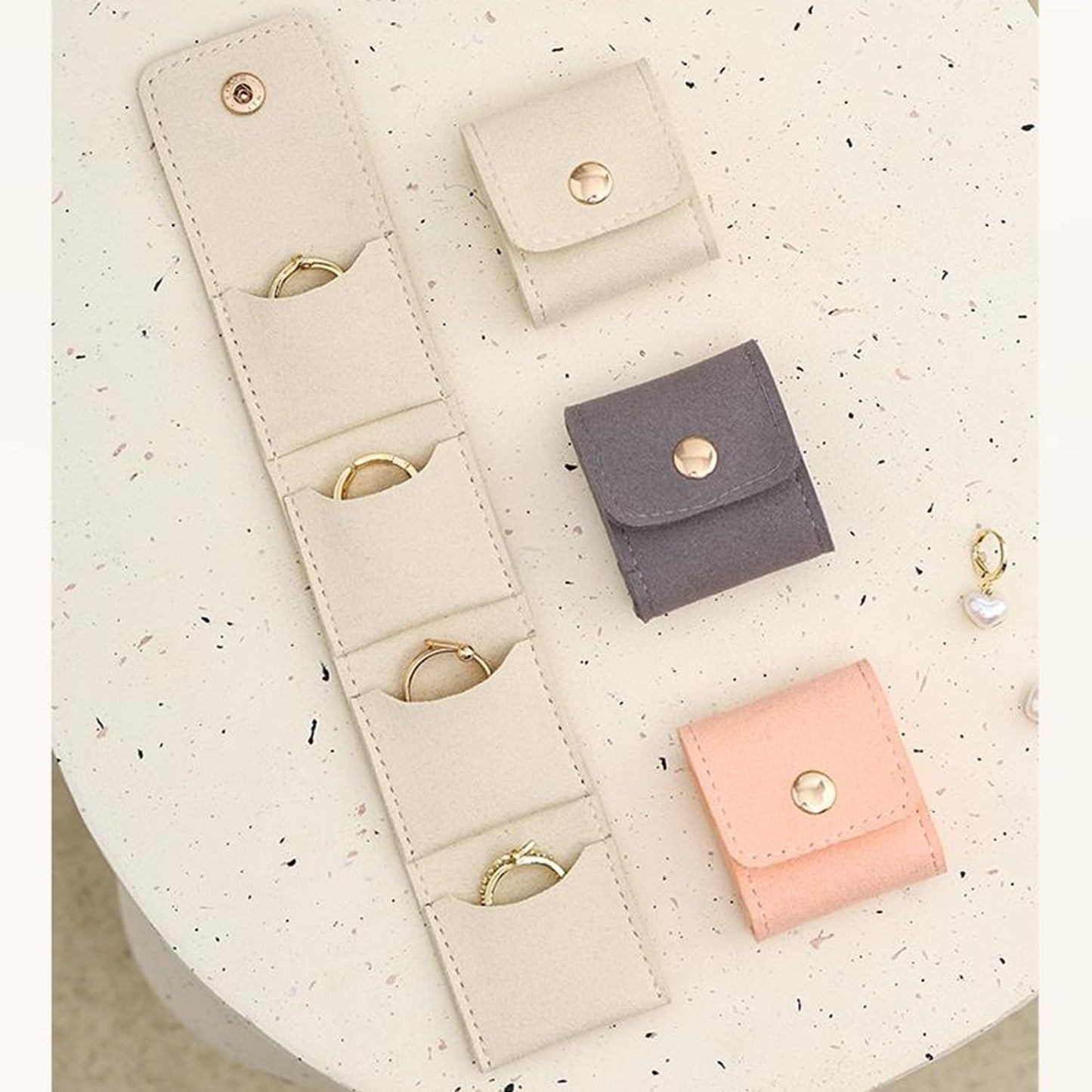 Mini Travel Jewelry Bag, 2025 New Travel Jewelry Case Organizer, Portable Foldable Compartment Auxiliary Mini Travel Jewelry Roll Bag With Buckle For Small Jewelry Earrings, Rings, Necklaces (A)