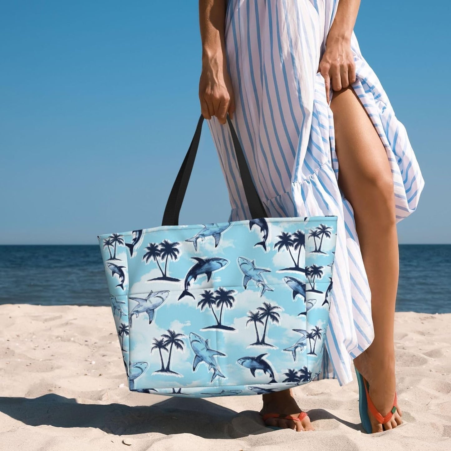 Beach Bag for Women Beach Tote Bag Waterproof Sandproof Large Bags with Zipper Big Capacity for Vacation Travel