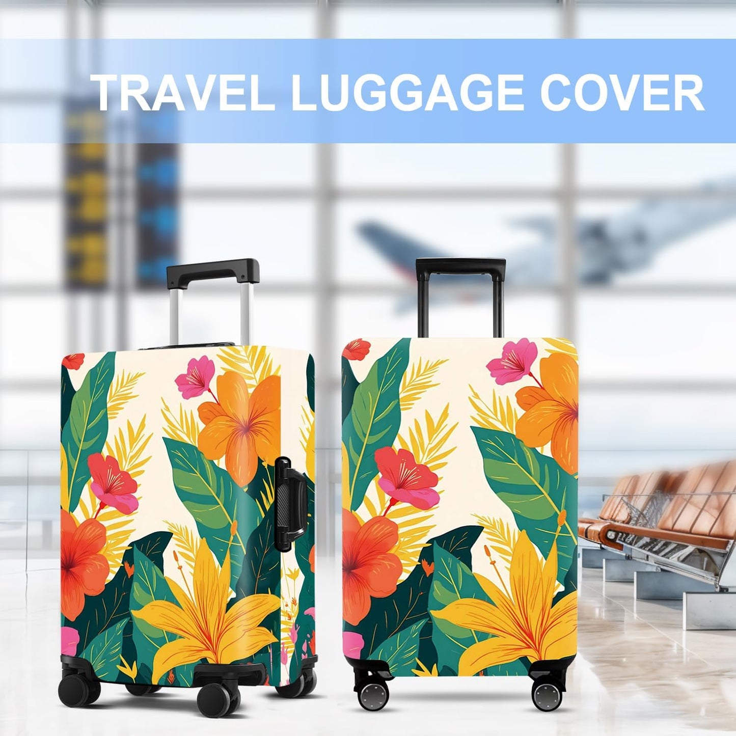 Luggage Cover Washable Suitcase Protector Anti-Scratch,Stretchable Fit for 20-34Inch Luggage Durable Travel Bag Cover with Zipper Closure (Flower, L(fits 28-30Inch suitcase))