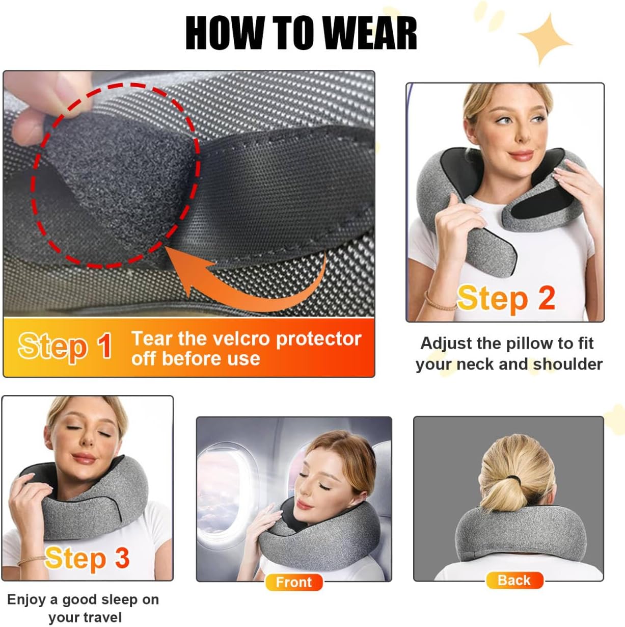 RURING Travel Pillows for Airplanes, Travel Neck Pillow Travel Pillow, Neck Pillow Airplane Memory Foam 360 Degree Support Stowable Pillows for Airplanes Offices and Cars 2PCS (Dark Gray)