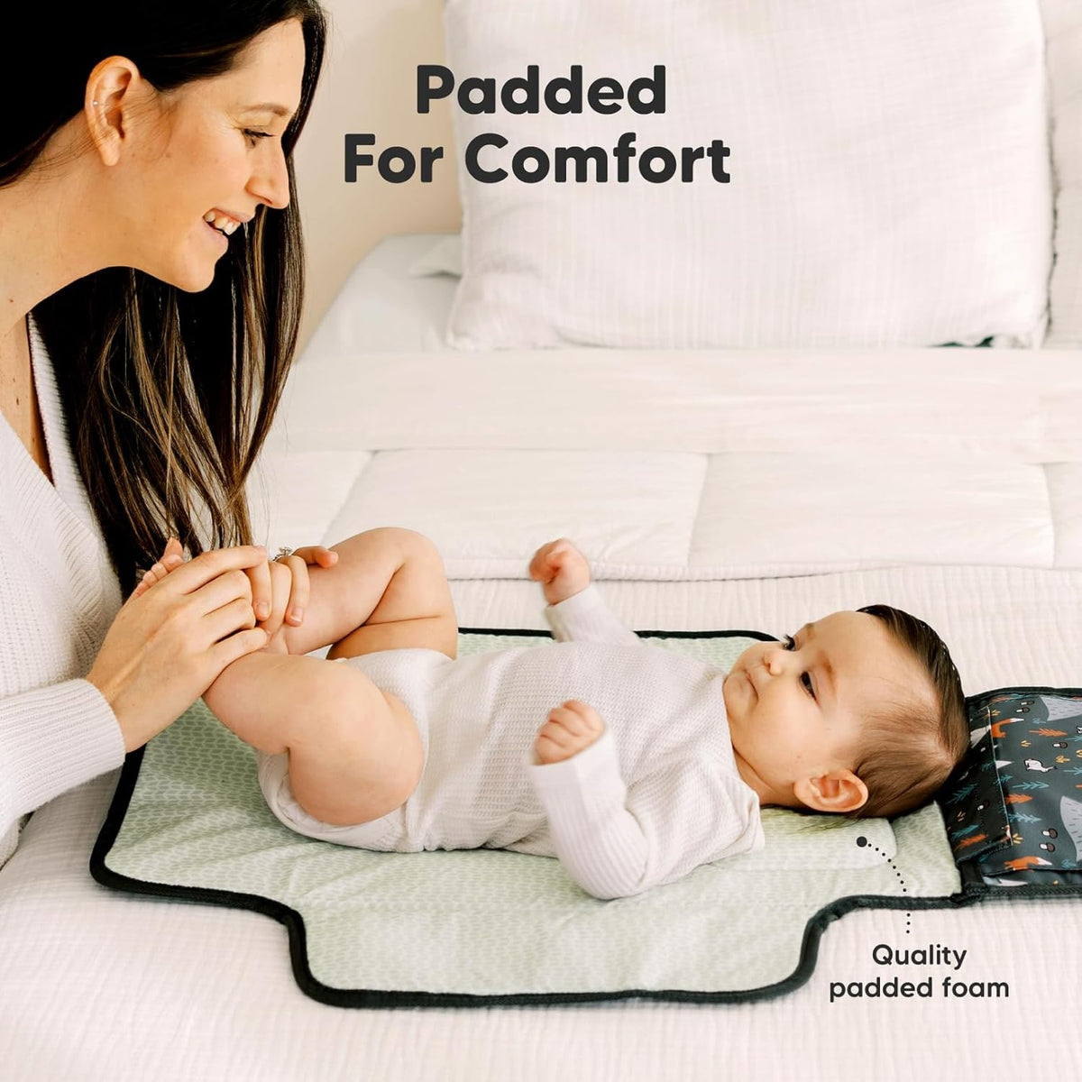 KeaBabies Portable Diaper Changing Pad - Large Waterproof Baby Changing Mat, Compact Travel Diaper Clutch,Functional Pockets Fit Newborn Essentials,Wipeable & Padded Baby Changer(Woods)