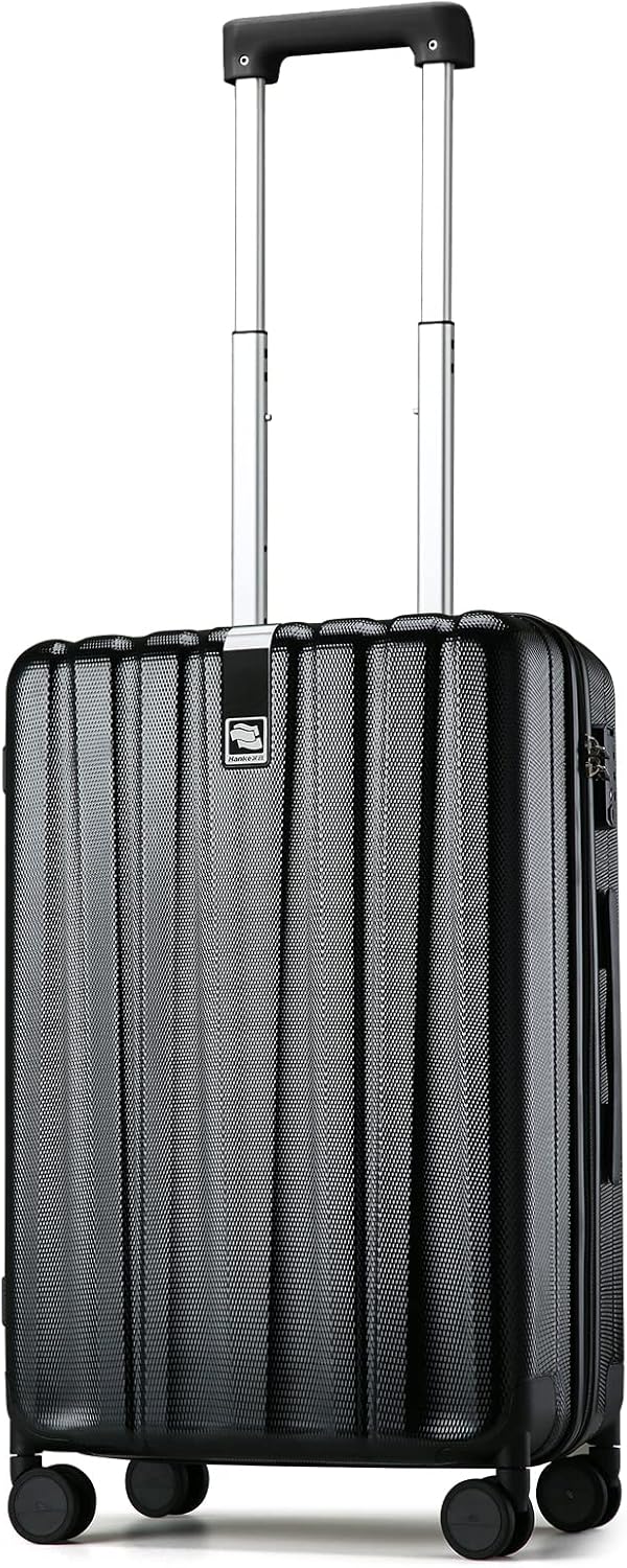 Hanke 20 Inch Carry On Luggage 22x14x9 Airline Approved Lightweight PC Hard Shell Suitcases with Wheels Travel Luggage Rolling Suitcase Travel Luggage Bag for Weekender(Jet Black)