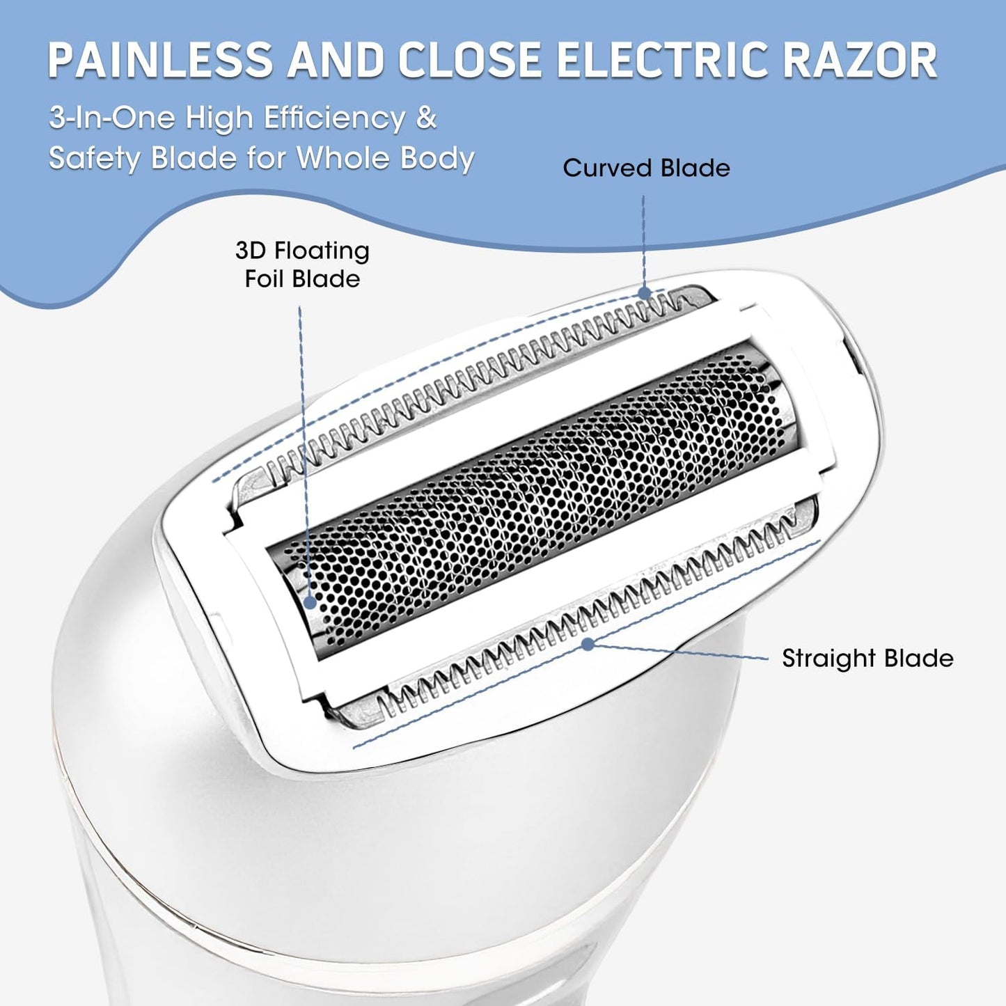 Electric Shavers for Women, 7 in 1 Hair Removal Kit with Epilator Bikini Trimmer Face Razor Body Brush Face Massager Foot Callus Remover, IPX7 Waterproof Lady Razors Set for Legs Armpit Bikini Pubic