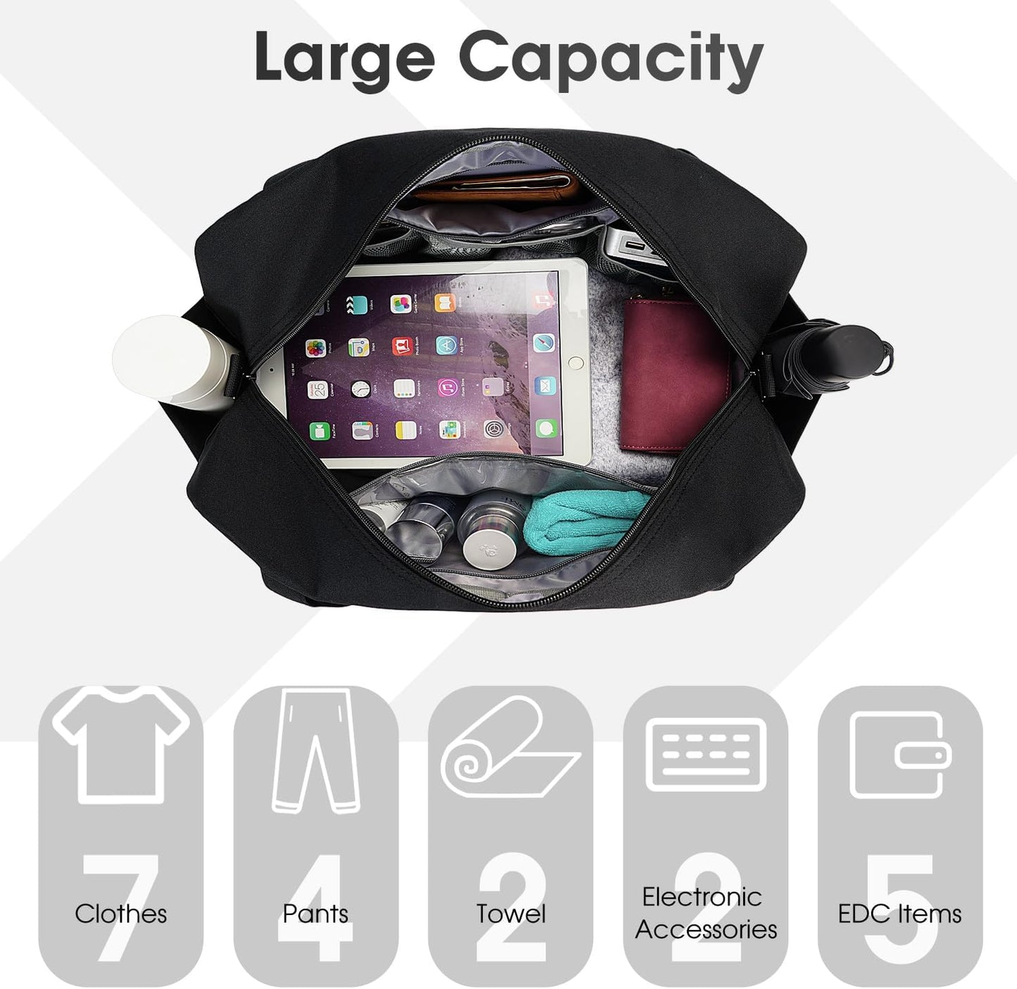 Narwey 18" Carry on Bag Underseat for Airplane Spirit Airlines Personal Item Travel Bag 18x14x8 Small Duffle Bag Duffel Bag Gym Weekender Overnight Bag with Wet Pocket for Women and Men (Black)
